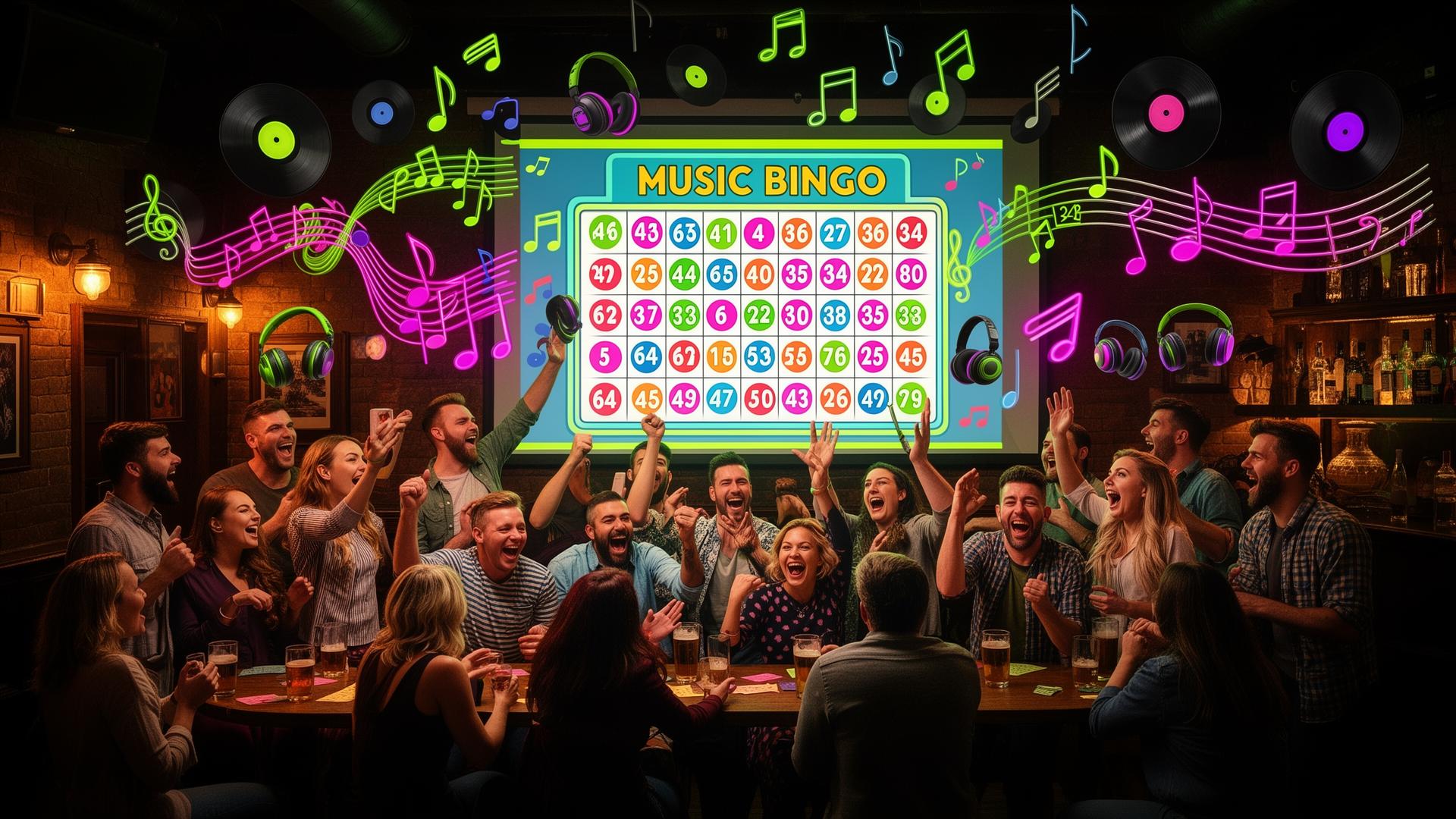 Music bingo party with players marking songs on their phones